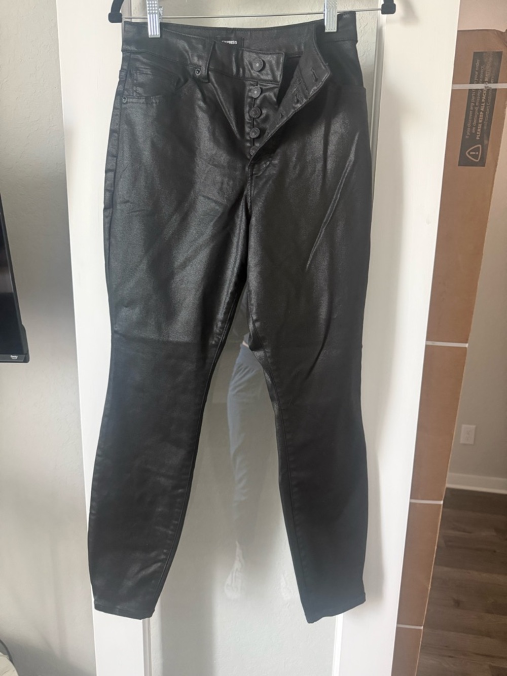Express Black Coated Denim High-Rise Pants size 8L